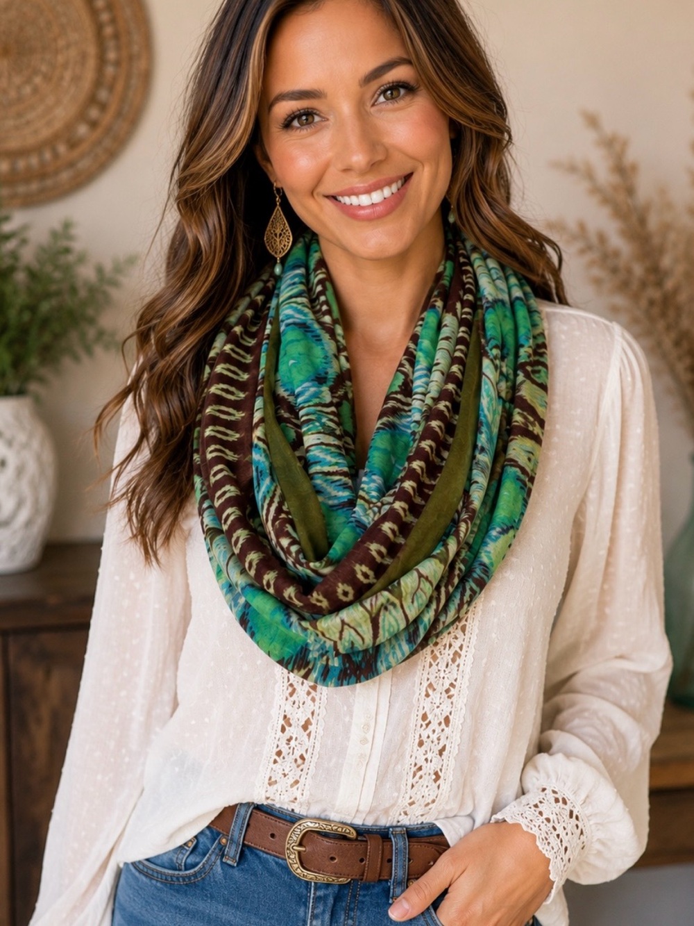 🍁 🍂 Multicolor Infinity Scarf | Boho Chic Earth-Tone Loop Scarf 🍂 🍁